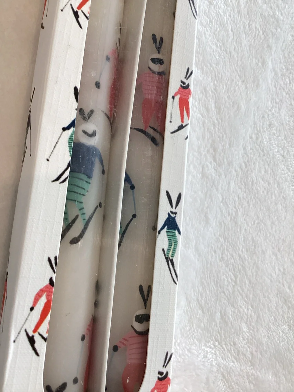 ⛷️🐰Anthropologie Hand-Painted Taper Candles New Skiing Bunny on Skis